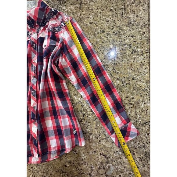 Ariat Plaid Embroidered Cowgirl Western Pearl Snap Long Sleeve Women's SZ Large - Picture 12 of 13